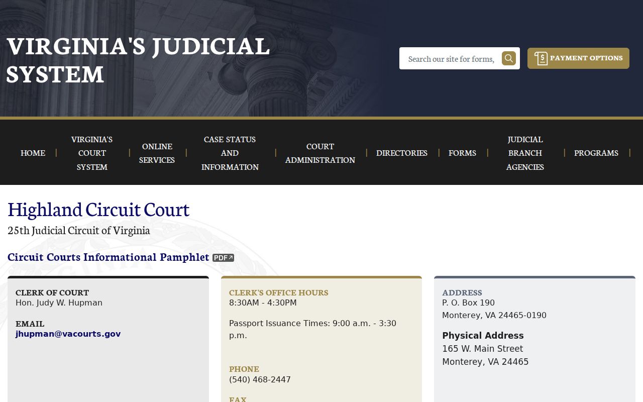 Highland County bench warrant and Circuit Court payment policy information