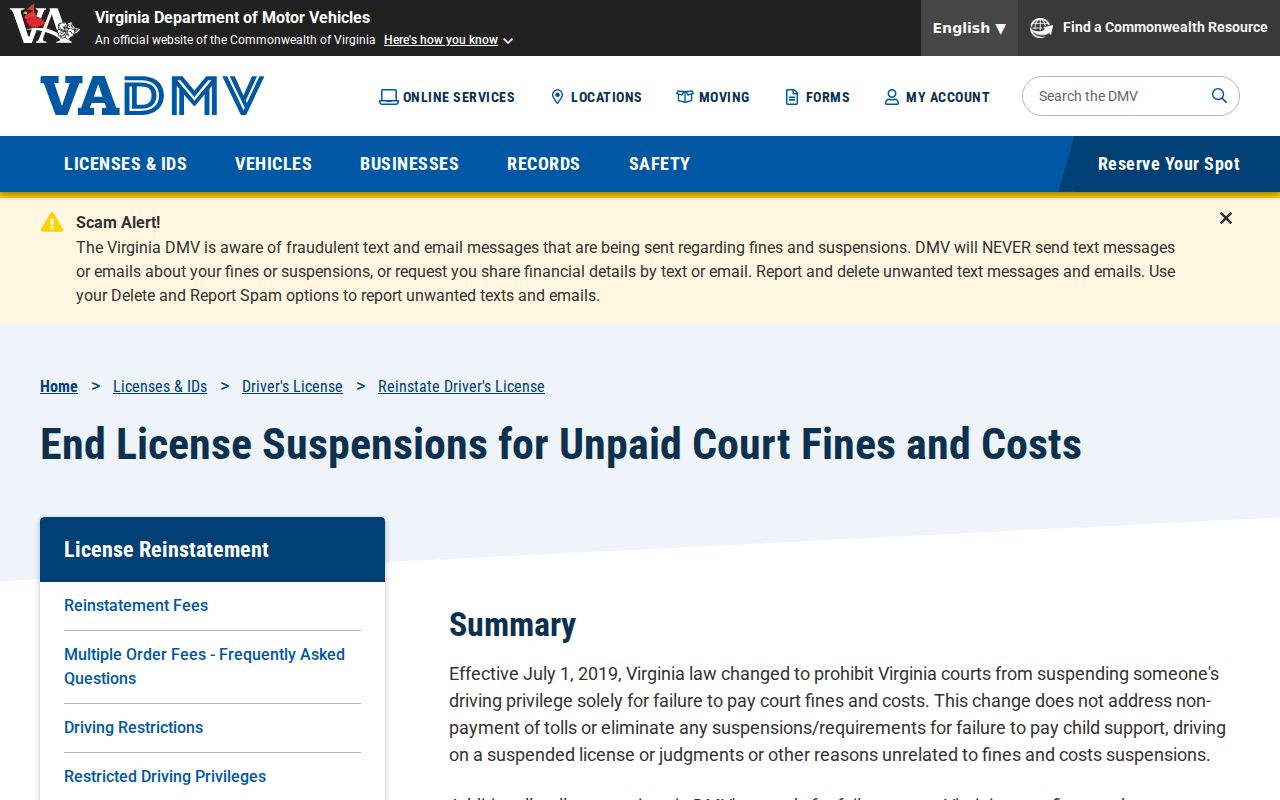 Highland County traffic warrant and current Virginia DMV fines guidance
