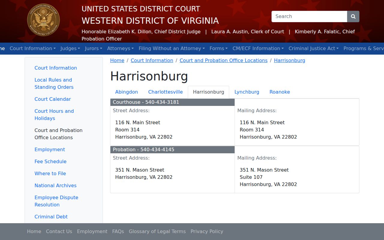 Highland County most wanted reference, Western District of Virginia federal courthouse