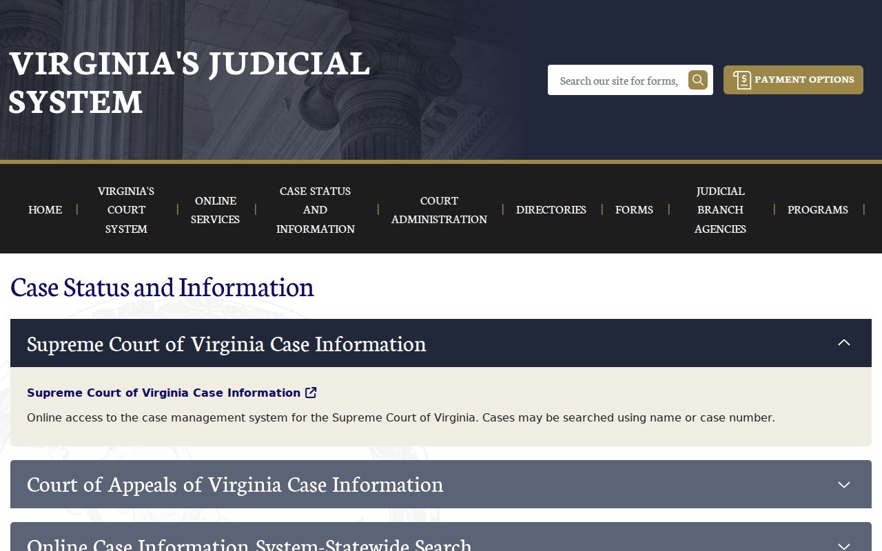 Highland County warrant records, Virginia case-status menu